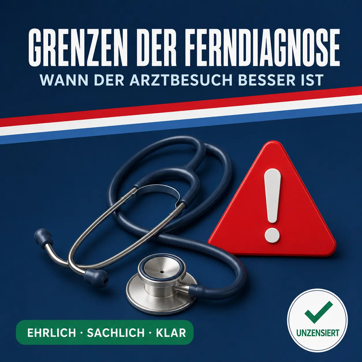 Stethoskop mit Warnsymbol als Hinweis auf die Grenzen einer Ferndiagnose